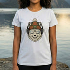 Cool Hipster Wolf with Beanie and Headphones T-Shirt