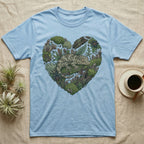 Light blue t-shirt with a heart-shaped nature design featuring a gecko.