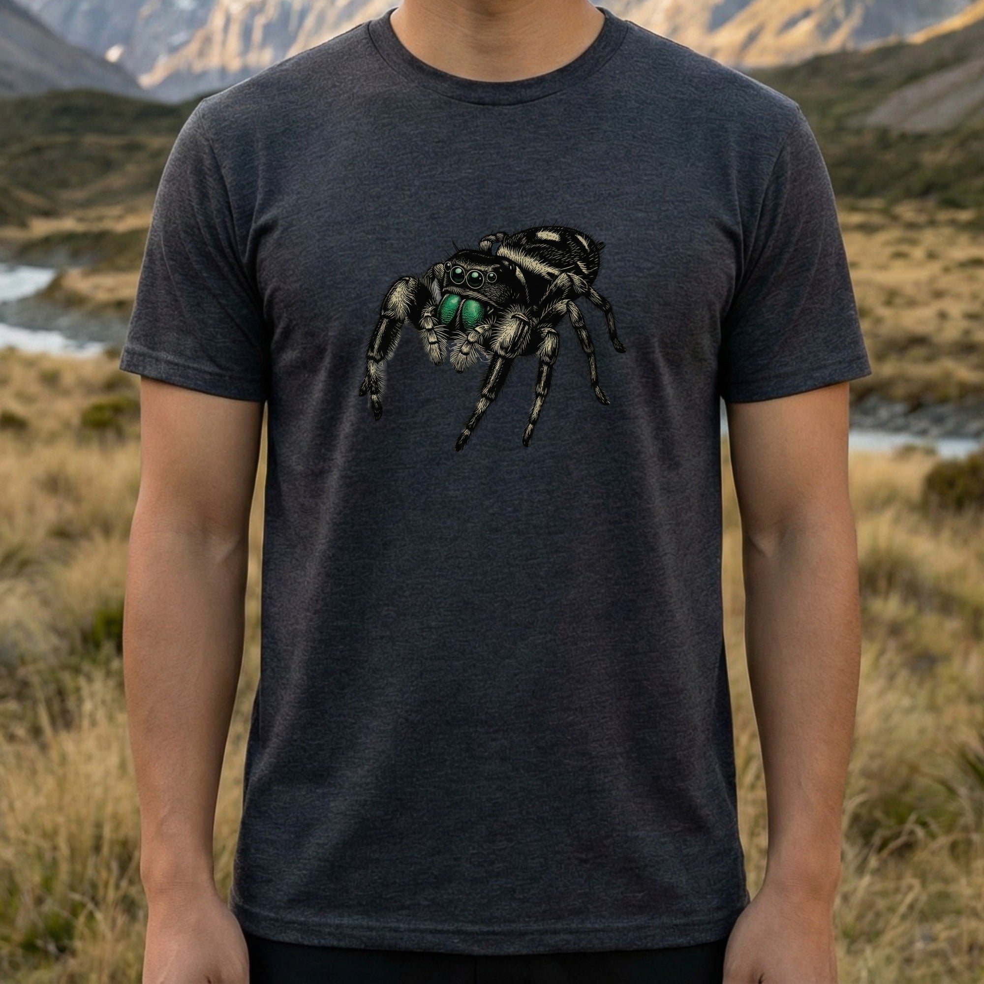 Realistic Spider Graphic on Dark Gray T-shirt Product