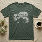 Western Hognose Macro T-Shirt in Military Green — Western hognose snake face in extreme close-up, crushed to one pale ink on black with the upturned snout centred.