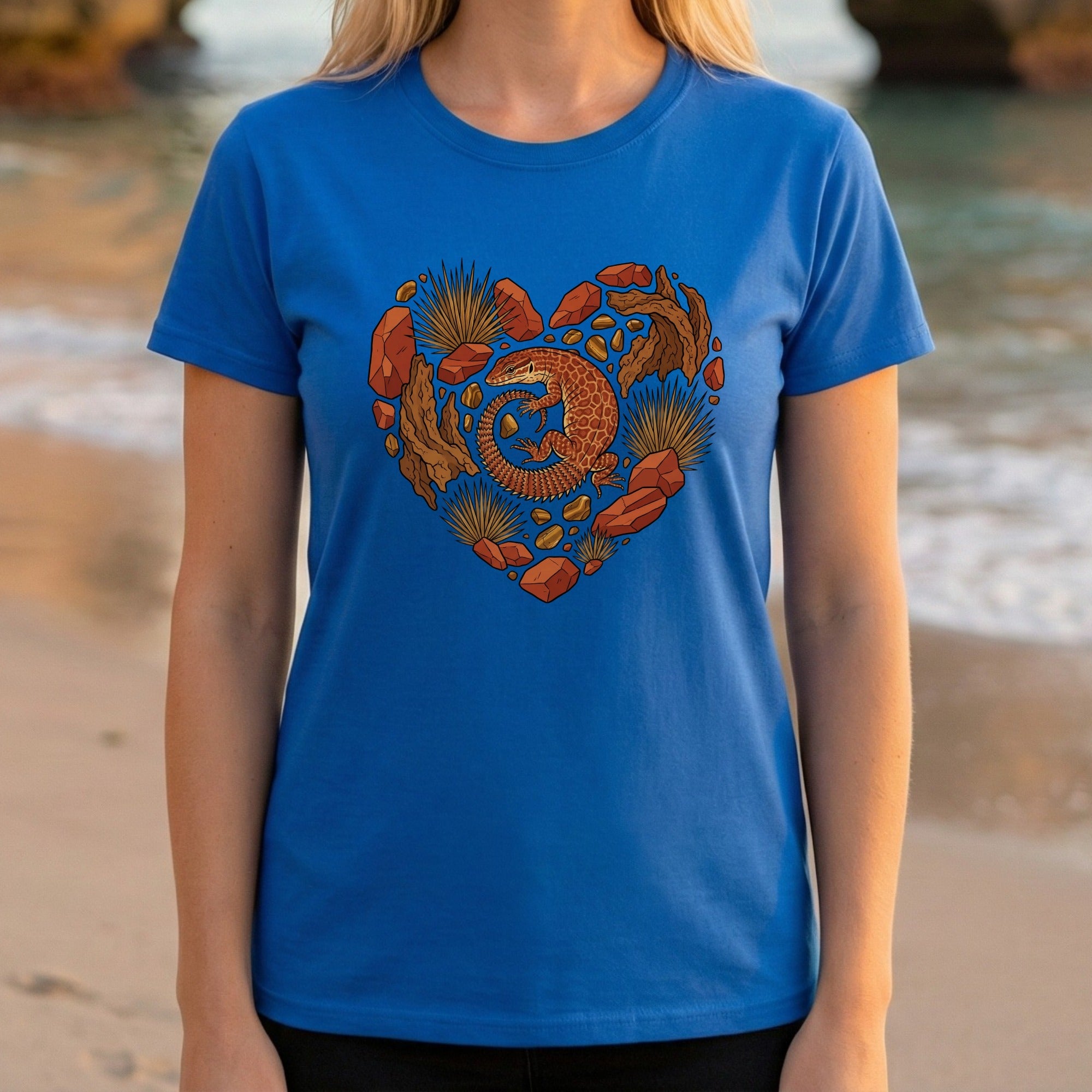 Heart Shaped Desert Scene Blue Graphic T-Shirt
