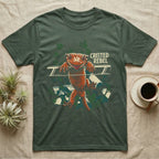Illustration of a crested gecko hanging tongue-out over a rail among ivy leaves, bold distressed lettering reading Crested Rebel. — shown on a Military Green tee.