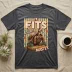 Box Turtle Enclosure Upgrade T-Shirt in Dark Heather — Engraved box turtle sitting beside a huge planted glass terrarium under fat IT FITS club lettering.