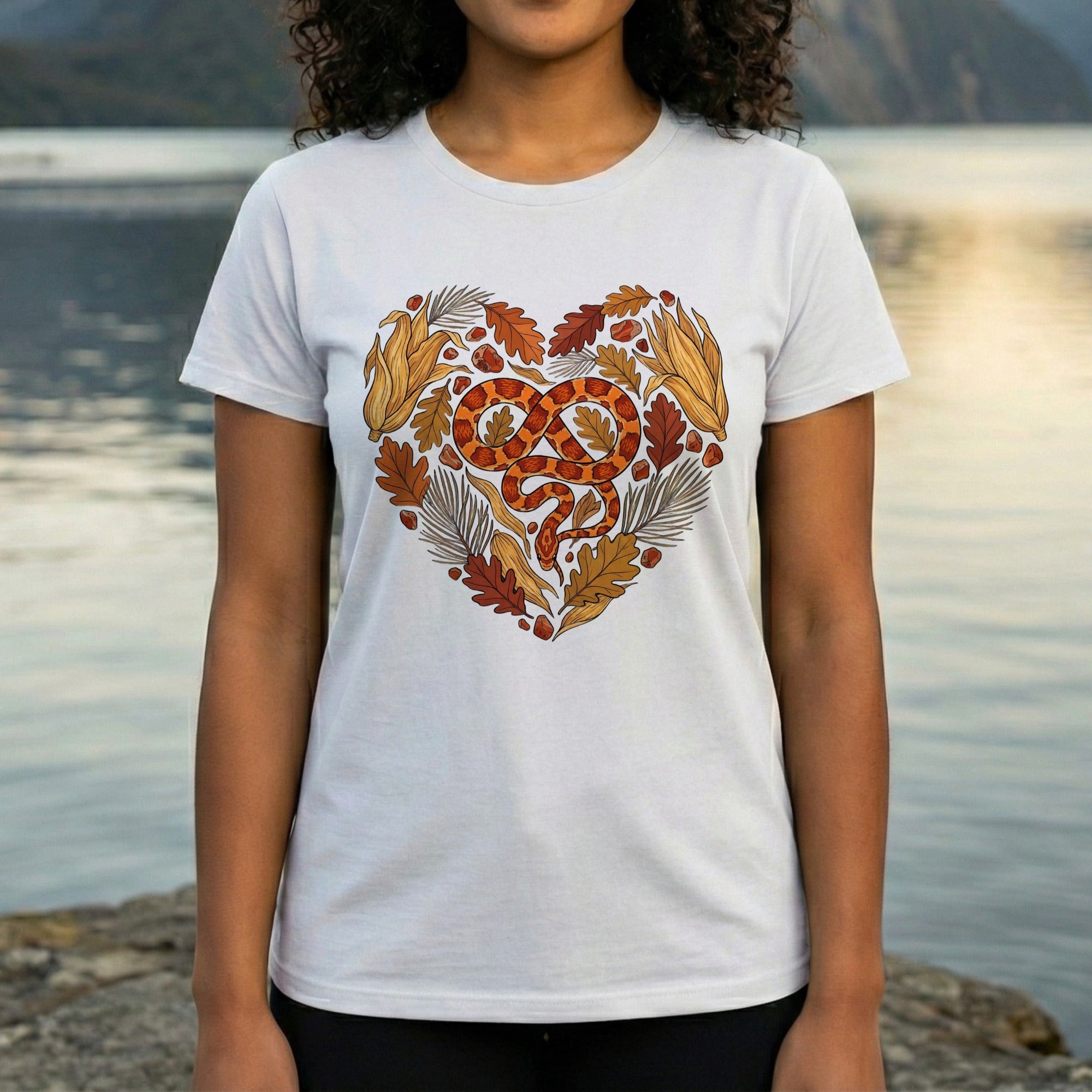 Autumn Leaves and Snake Heart Design T-Shirt