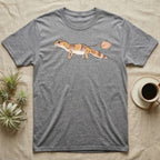 African Fat-Tailed Gecko Watercolour T-Shirt in Sport Grey — Watercolour African fat-tailed gecko in profile beneath a thin twig ending in a soft bloom, drawn with a broken ink line.