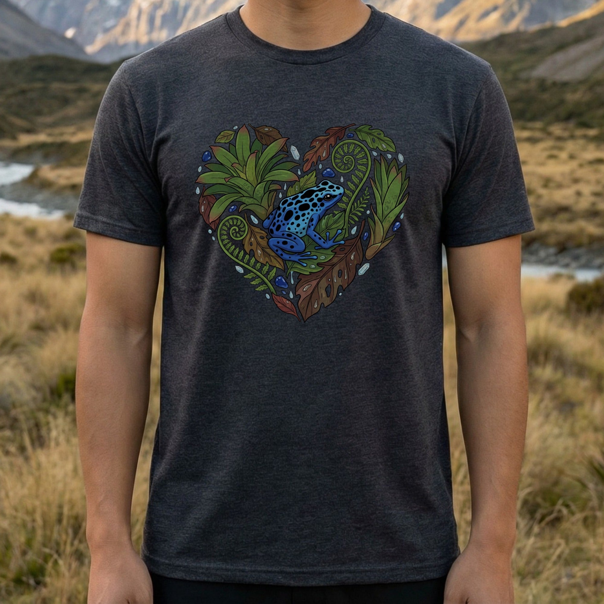 Heart Shaped Frog and Leaves Design T-shirt