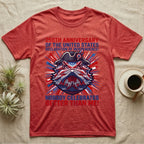 Bearded Dragon Fireworks T-Shirt in Heather Red — Pop-art bearded dragon head in a tricorn hat amid red-white-blue fireworks under Nobody Celebrates Better Than Me.