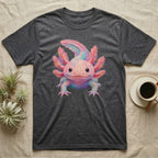Dark gray t-shirt featuring a colorful axolotl graphic.