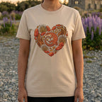 Pangolin Heart Graphic Beige T-Shirt for Women