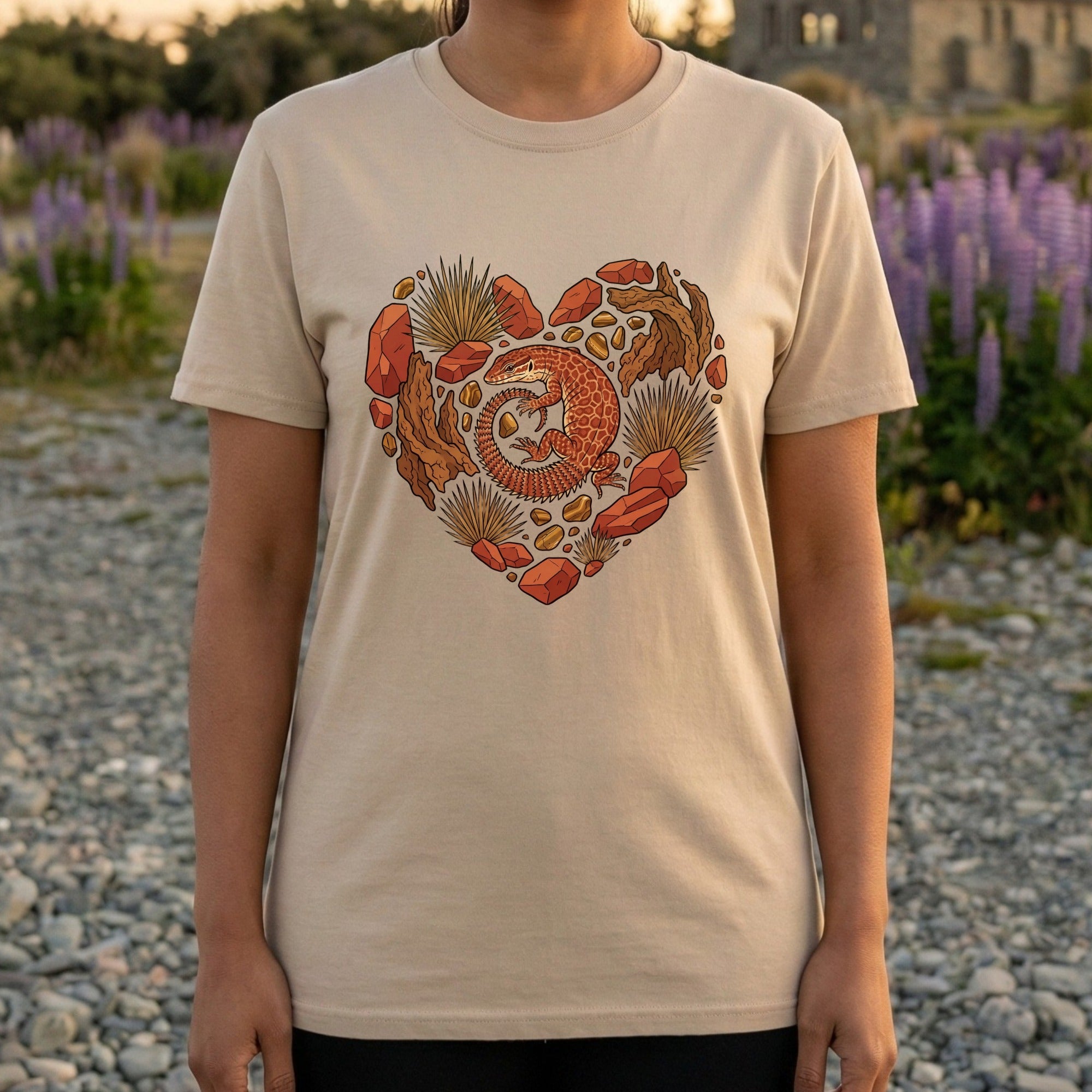 Pangolin Heart Graphic Beige T-Shirt for Women