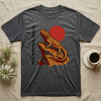 Dark gray t-shirt with a bearded dragon on a rock, sun graphic, and "SUN SEEKER" text.
