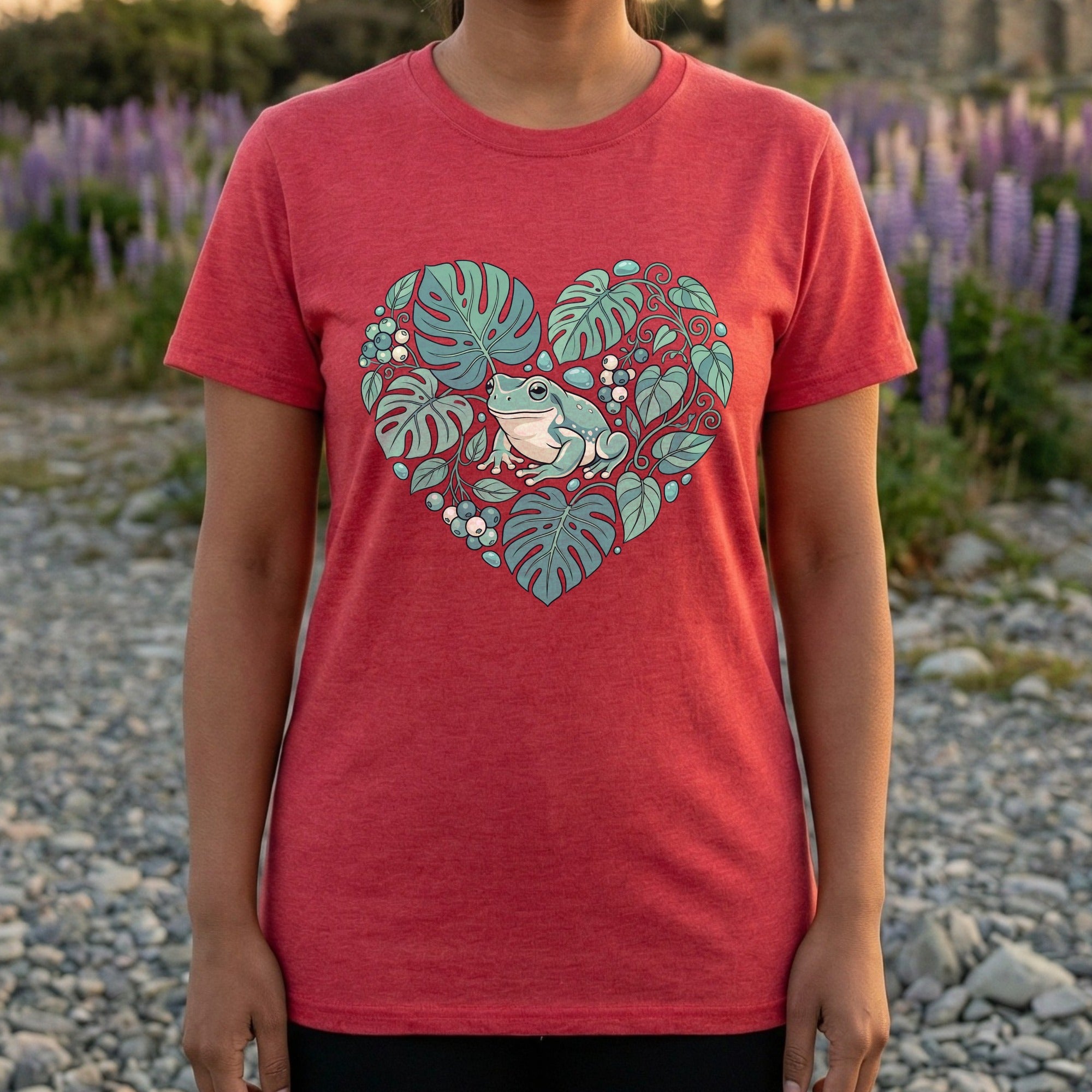 Heart Shaped Botanical Frog Design Graphic Tee