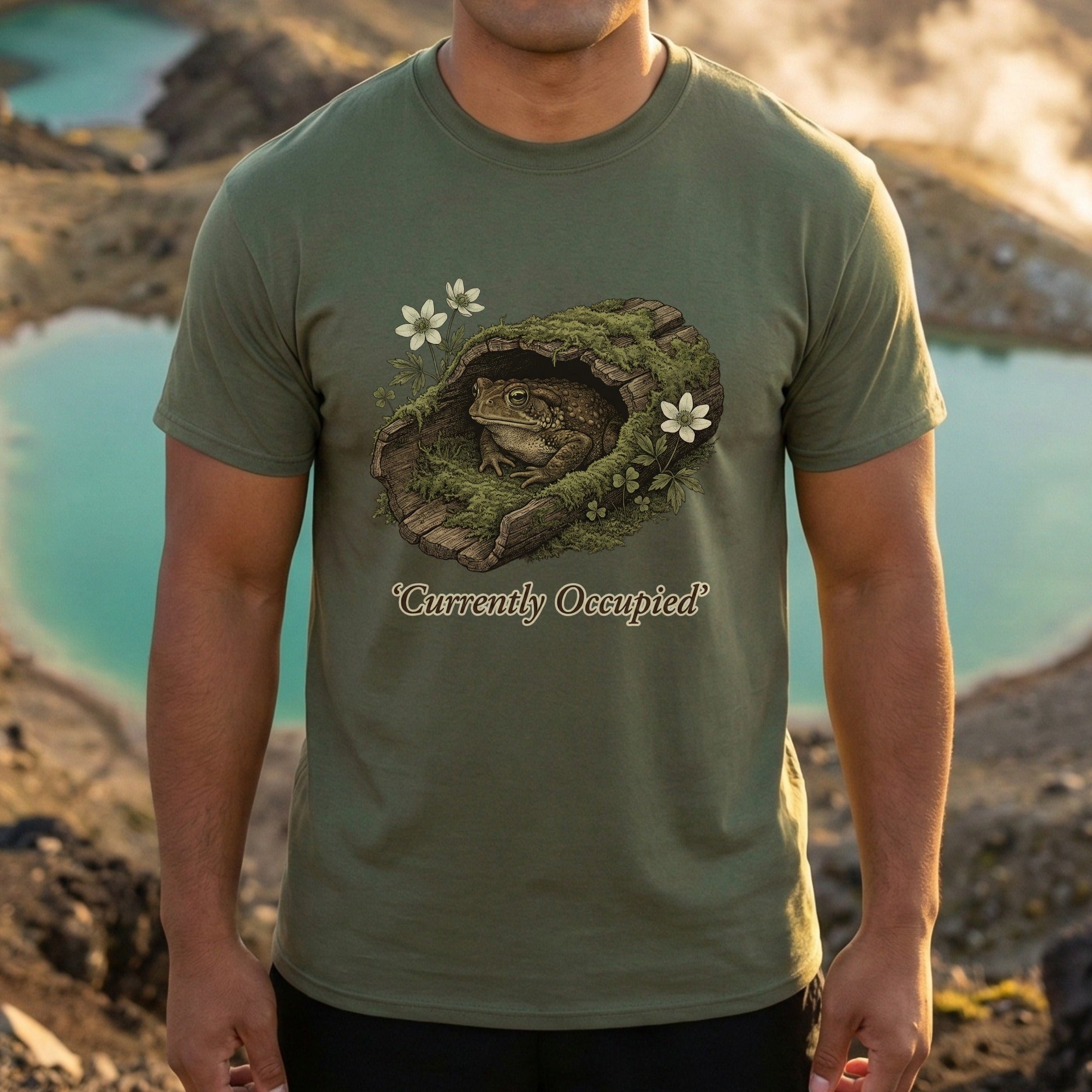 'Currently Occupied' Frog in Log T-Shirt