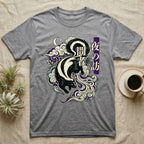 Grey t-shirt with a skunk design and Japanese text.
