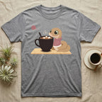 Hognose Snake Knitted Sweater T-Shirt in Sport Grey — Soft-painted illustration of a hognose snake in a knitted jumper resting beside a mug of cocoa with marshmallows.