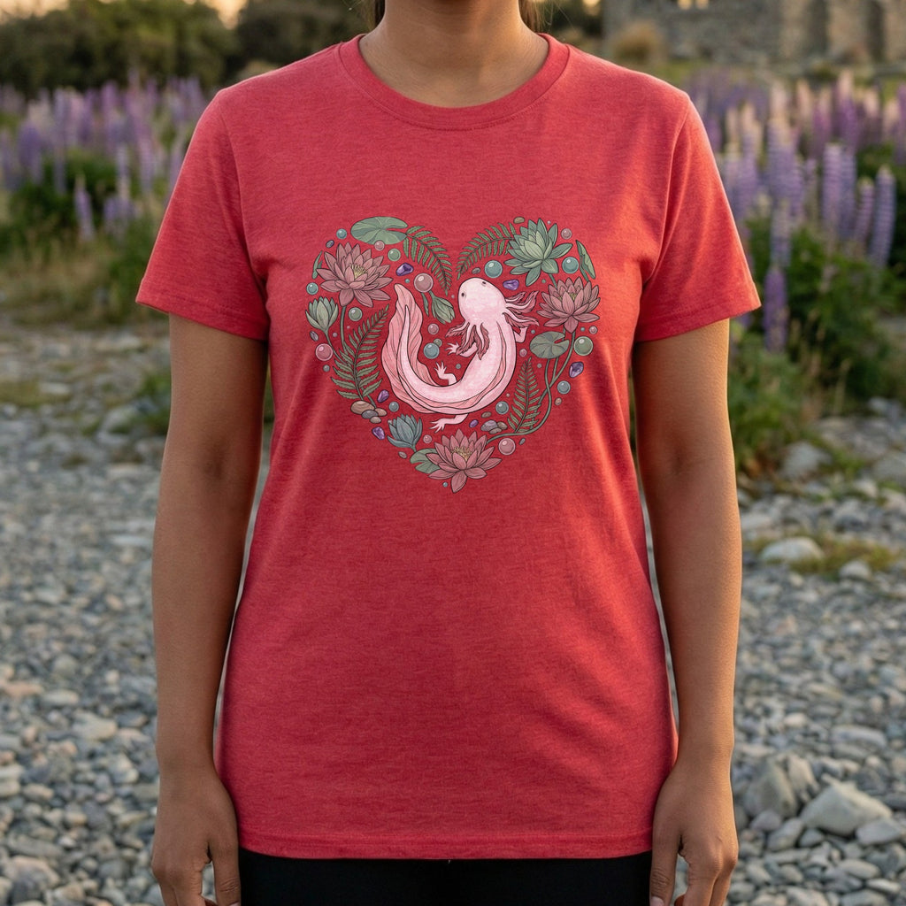 Red T-Shirt with Heart-Shaped Floral Design