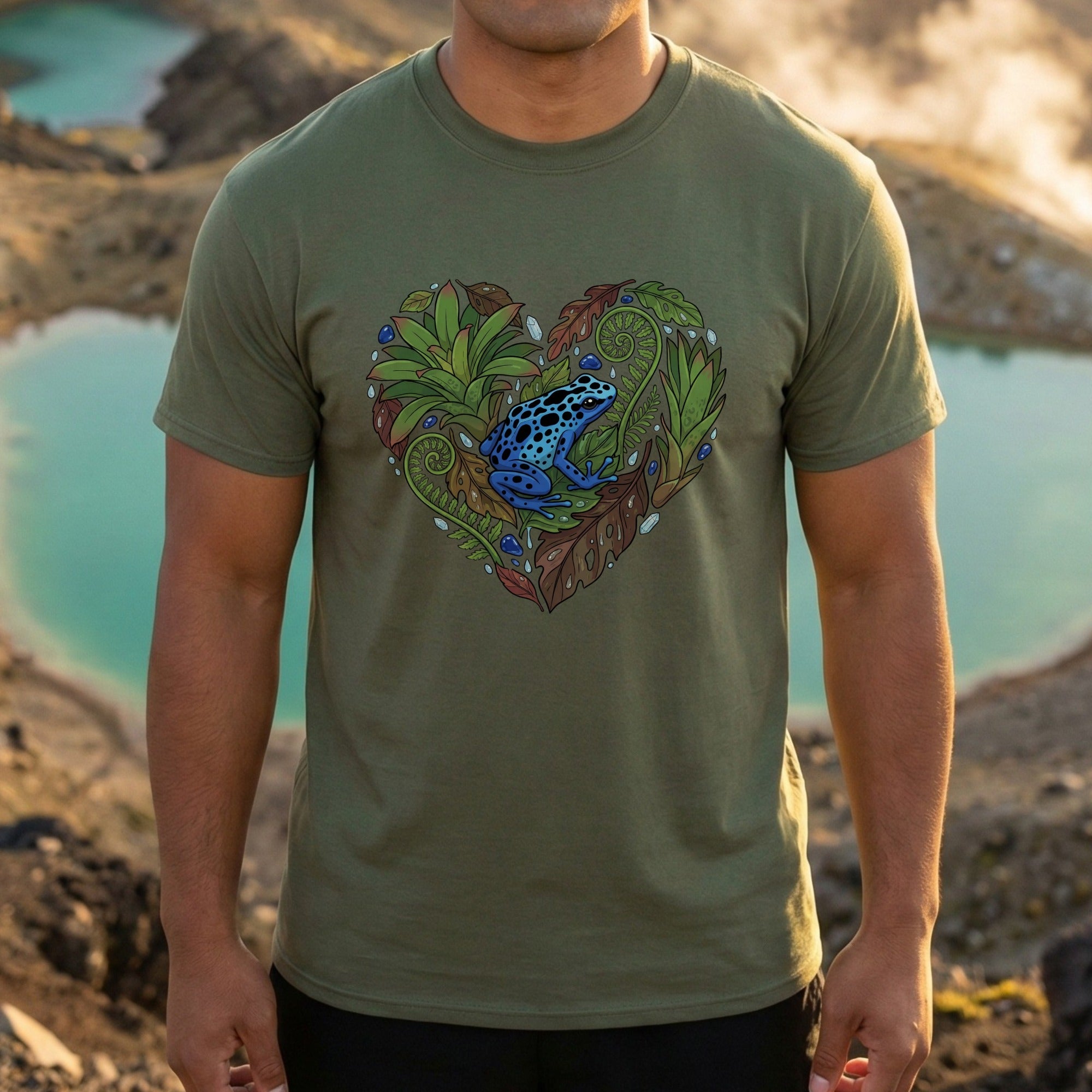 Vibrant Blue Frog in Heart of Leaves Design Shirt