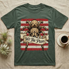 Tarantula We The Peeps T-Shirt in Military Green — Detailed tarantula over a distressed striped flag holding a banner scroll reading We The Peeps.