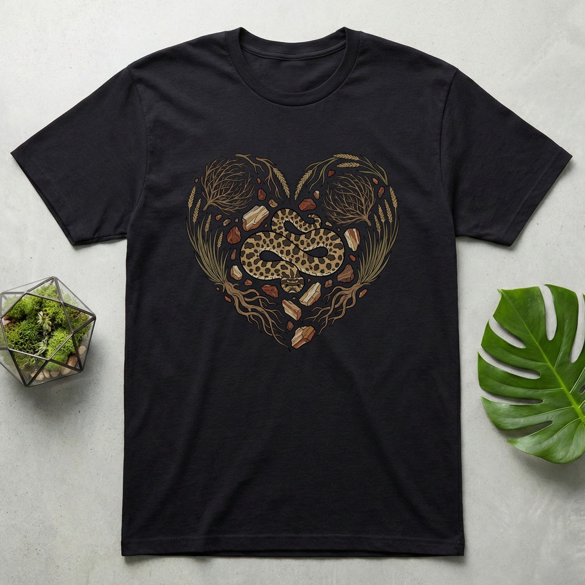 Heart Shaped Snake and Forest Elements Design Shirt