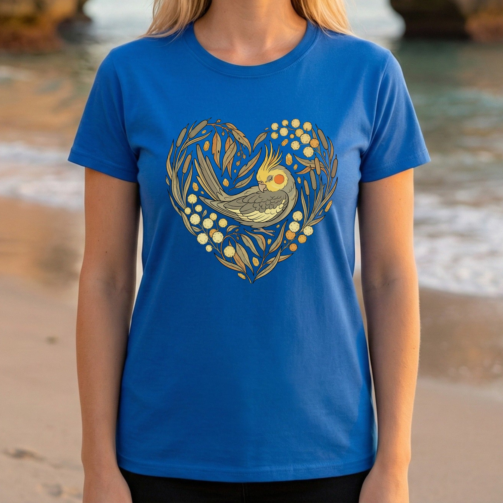 Cockatiel Bird Heart Design Blue Shirt