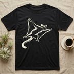 Black t-shirt with a white stylized drawing of a flying squirrel.