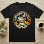 Bearded Dragon Spooky Side-Eye T-Shirt in Black — Distressed badge of a caped bearded dragon giving side-eye, "The Spooky Side-Eye, Judging Your Candy Choices."