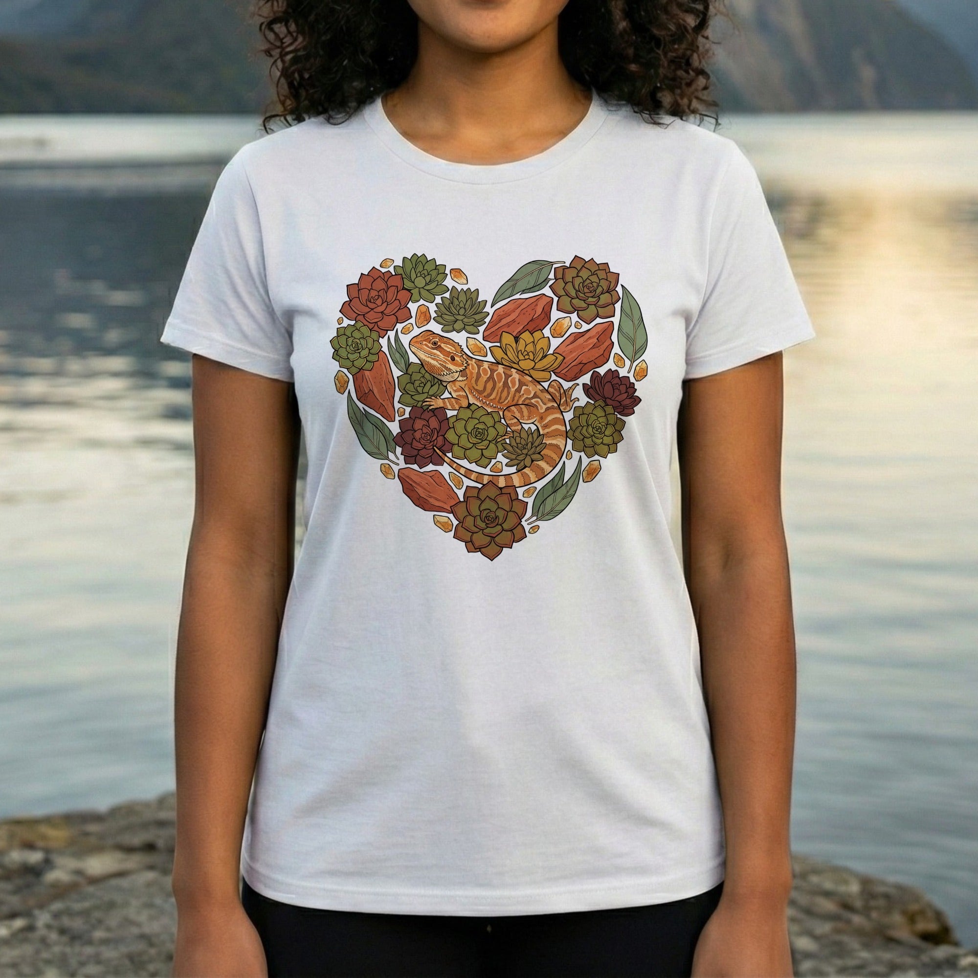 Succulent and Lizard Heart Design T-Shirt