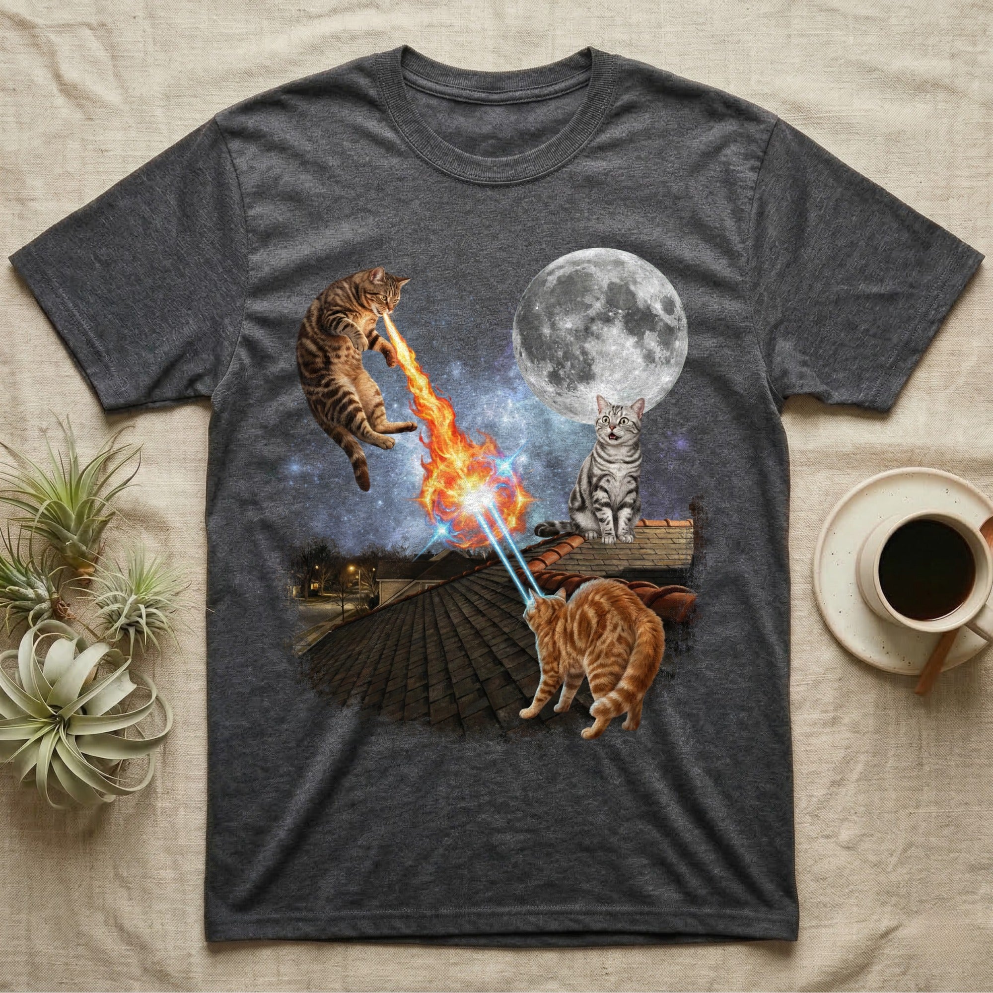 Cats on a rooftop shooting lasers at the moon.