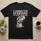 Box Turtle I Was Marinating T-Shirt in Black — One-ink white eastern box turtle portrait on black, blotched head and neck, under the words I WAS MARINATING and it's called a soak.
