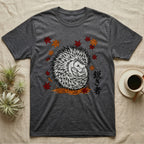 Dark grey t-shirt with a hedgehog design and Japanese text.