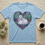 Light blue t-shirt with a poodle and floral heart design.