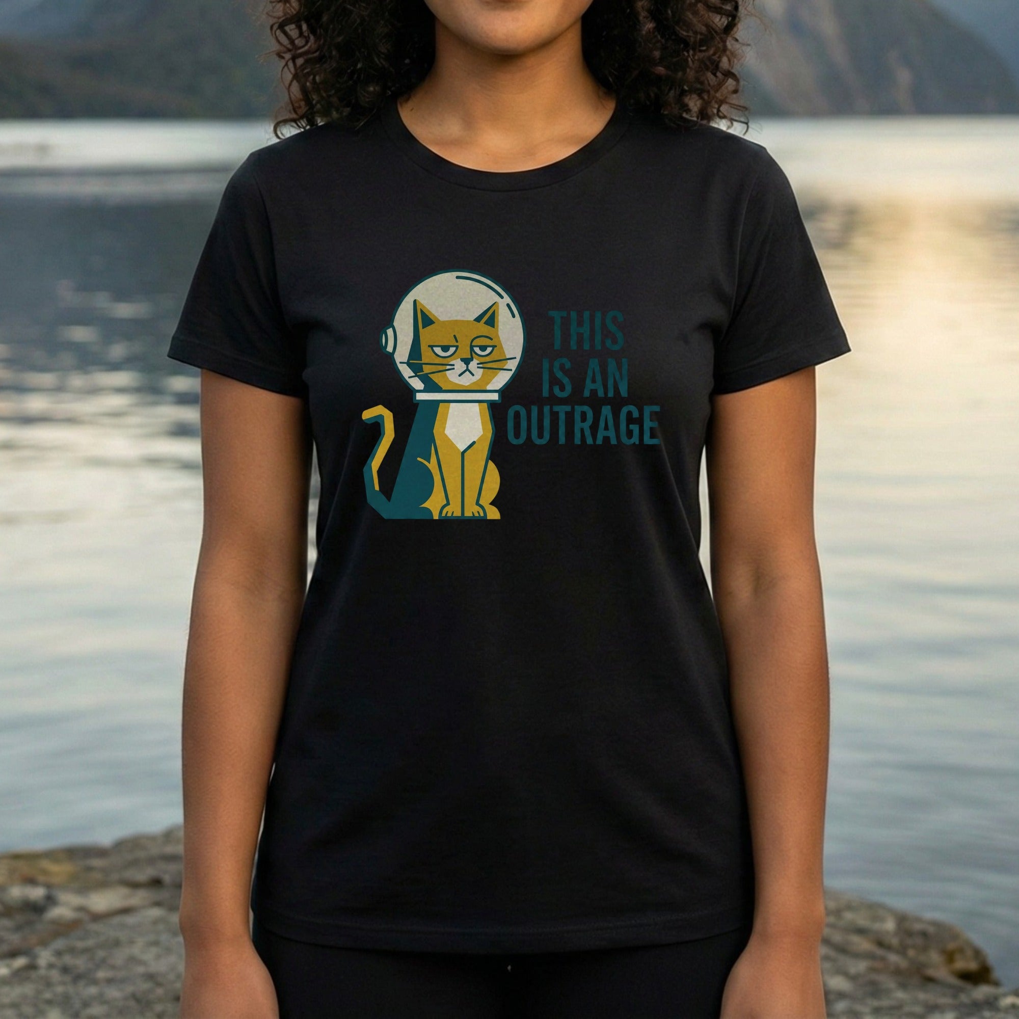 This Is An Outrage Astronaut Cat Graphic T-Shirt