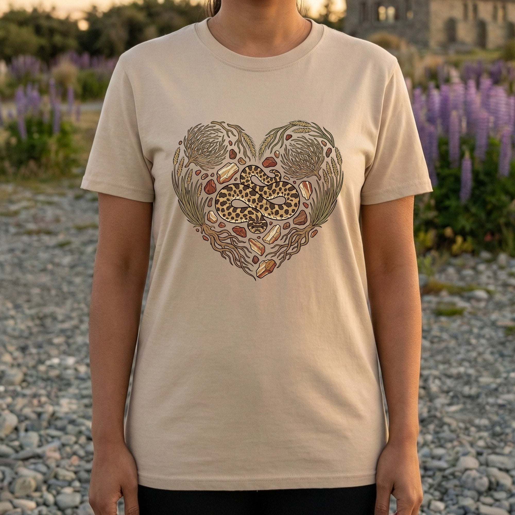 Snake and Heart Design Graphic Tee Shirt