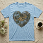 Light blue t-shirt with a heart-shaped succulent and turtle design.
