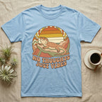 Light blue t-shirt with a bearded dragon wearing sunglasses, "No Thoughts Just Vibes" text.
