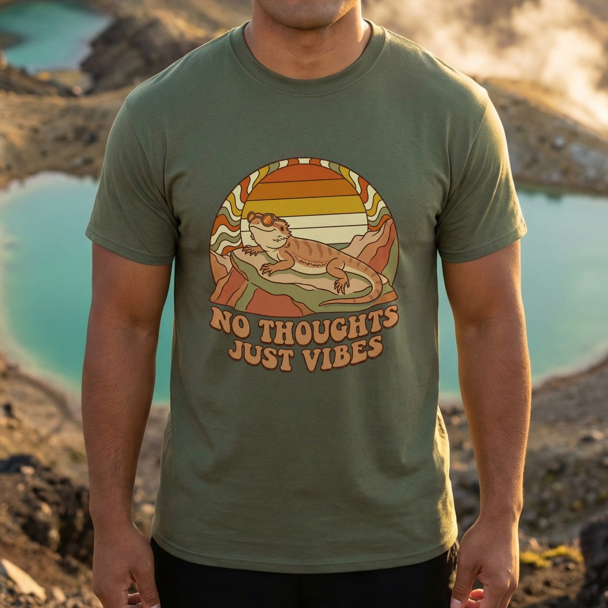 No Thoughts Just Vibes Funny Lizard Graphic T-shirt