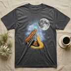 Kenyan Sand Boa Moon Howl T-Shirt in Dark Heather — Three Kenyan Sand Boa colour morphs howling at a full moon over a nebula on a dark grey t-shirt.