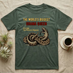Green t-shirt with a western hognose snake and "The World's Biggest Drama Queen" text.