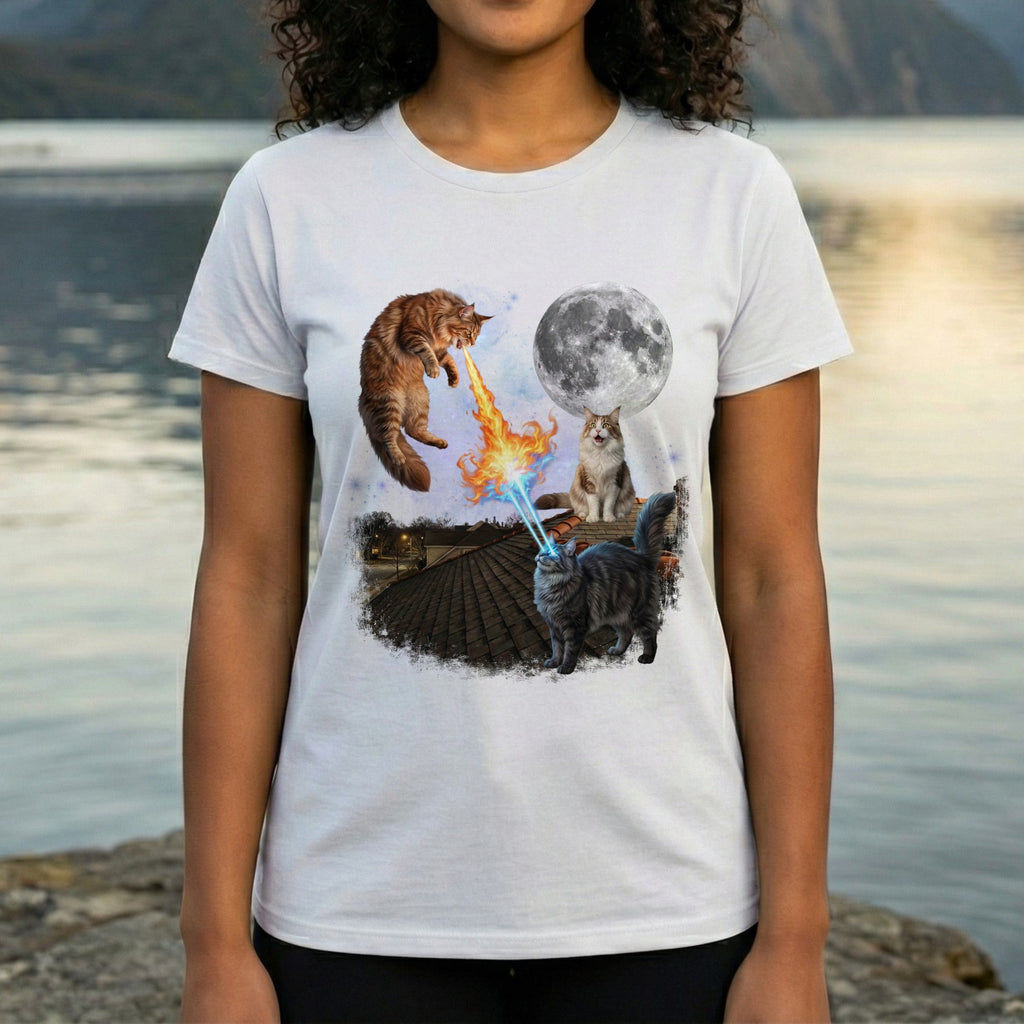 Cats Shooting Lasers With Moon Graphic T-shirt